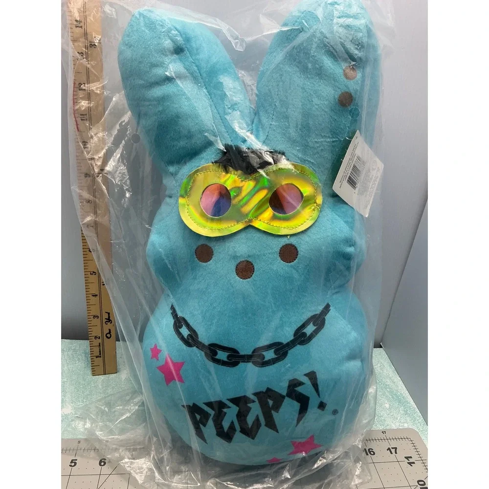 Blue‎ Peeps Bunny Plush Easter Stuffed Animal Large with Glasses Chain